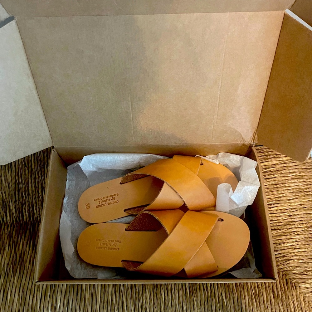 Women’s natural leather handmade slide sandals